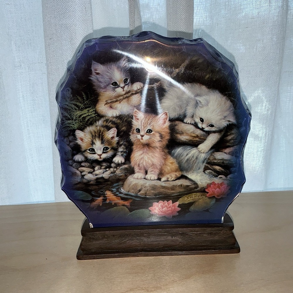 "PURR-FECT REFLECTIONS" PLAQUE 2002 CRYSTAL KITTENS COLLECTION JURGEN SCHOLZ Cat